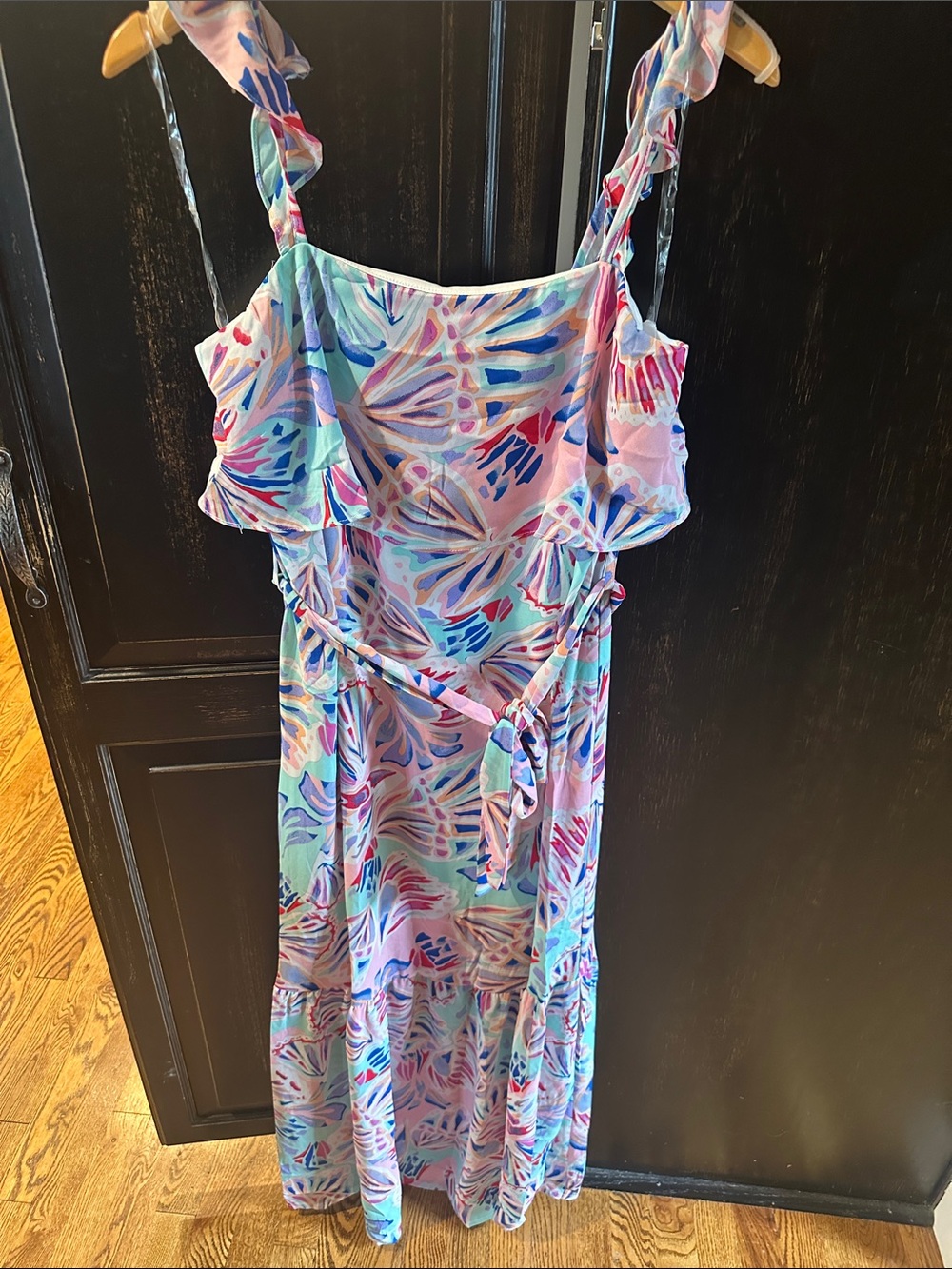 Pastel Abstract Print Maxi Dress with Tie Waist by Emily Wonder Small - Picture 1 of 10